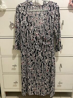 Black Leaf-Print Wrap Dress